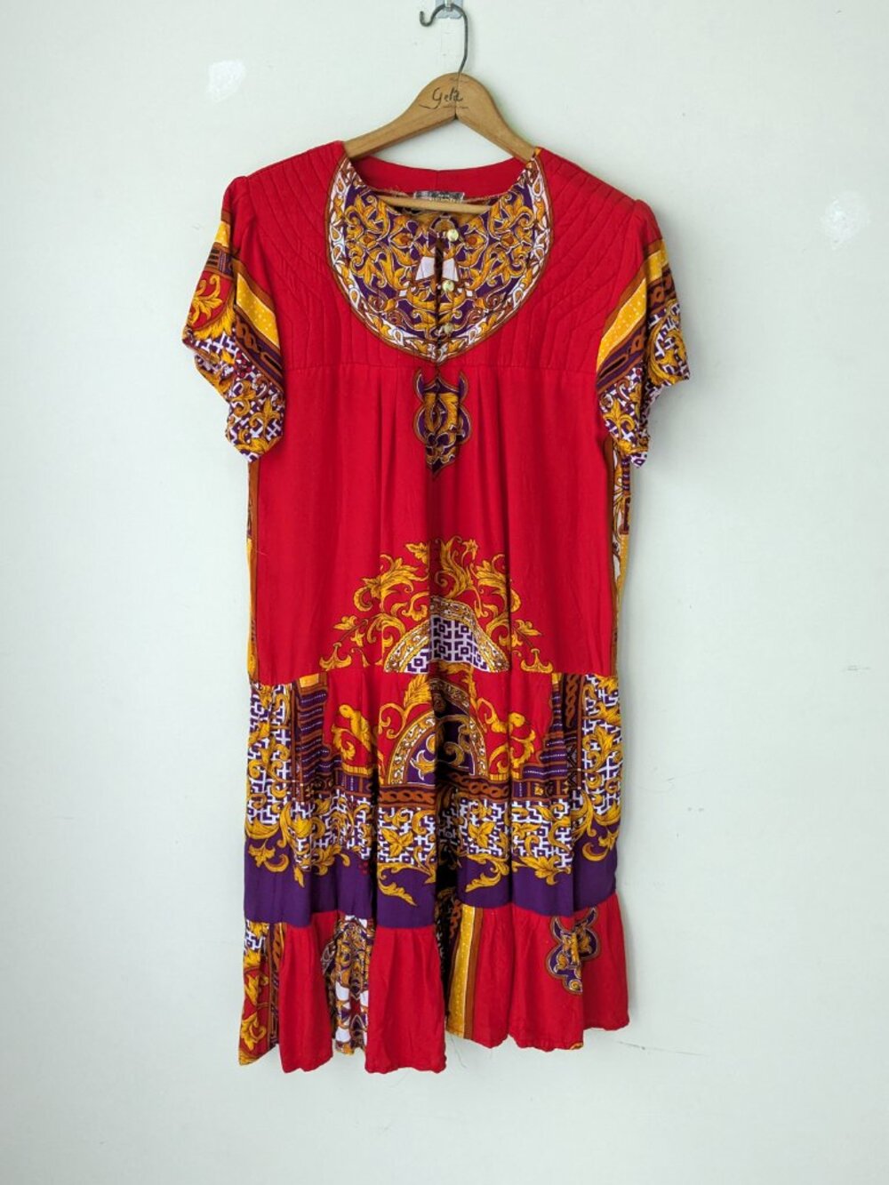 Boho Indonesian Batik Print Drop Waist Caftan dress